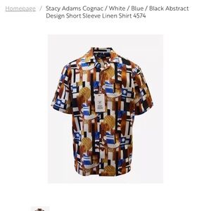 Stacy Adams Abstract Design Short Sleeve Linen Shirt